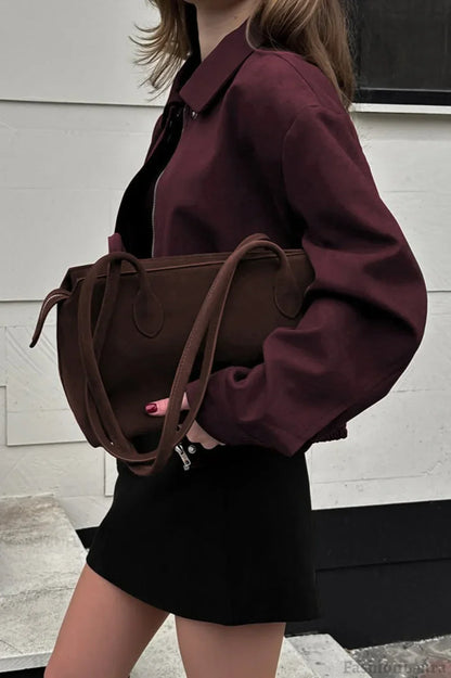 Chaqueta utilitaria de ante rojo vino