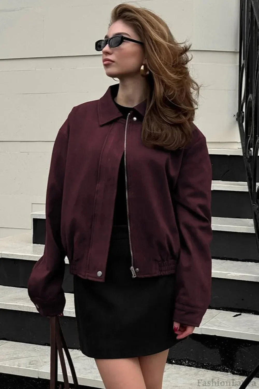 Chaqueta utilitaria de ante rojo vino