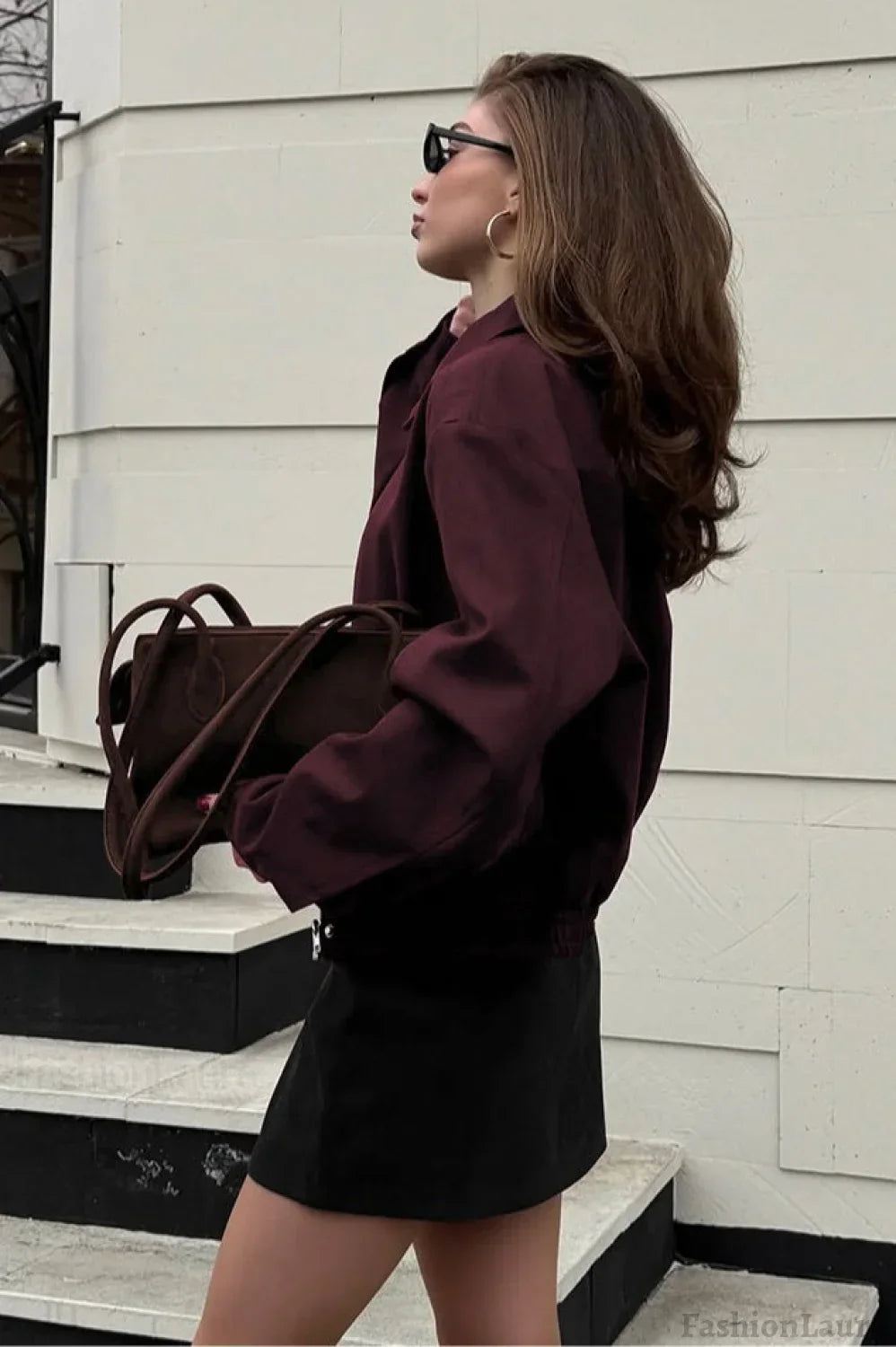 Chaqueta utilitaria de ante rojo vino
