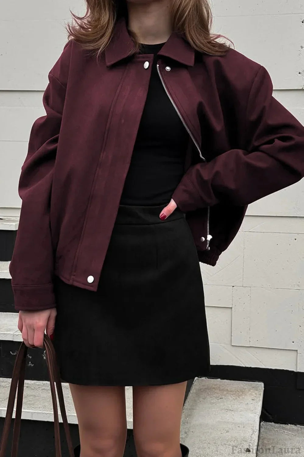 Chaqueta utilitaria de ante rojo vino