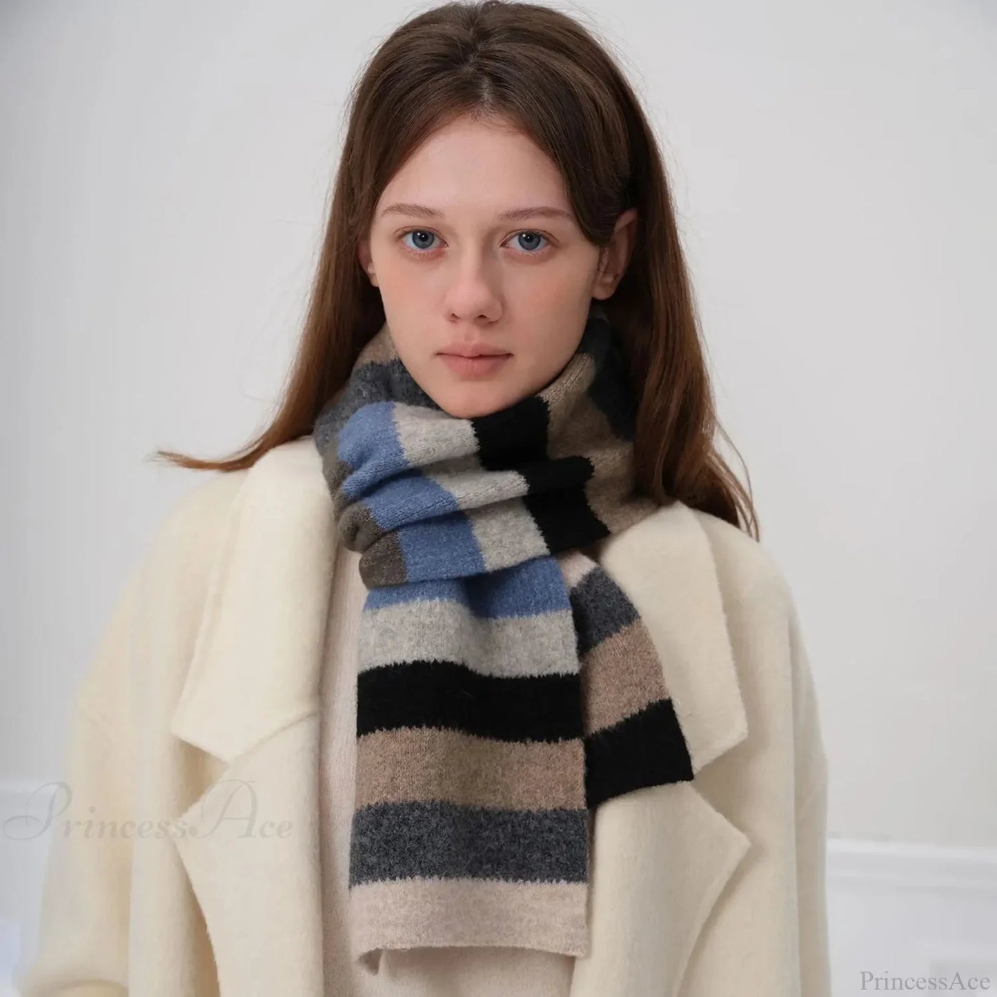 Winter Cashmere Shawl Women Colorful Striped Neck Scarf
