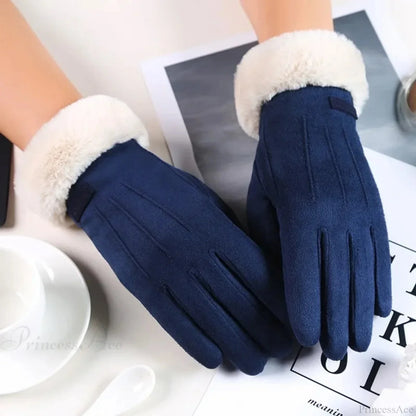 Winter Fur Full Finger Windproof Driving Outdoor Screen Women Glove