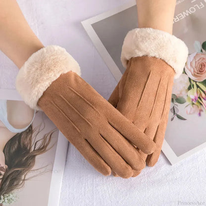 Winter Fur Full Finger Windproof Driving Outdoor Screen Women Glove