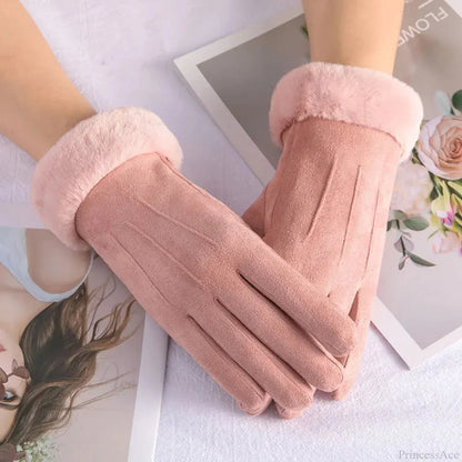 Winter Fur Full Finger Windproof Driving Outdoor Screen Women Glove