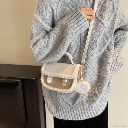 Winter Plush Small Square Crossbody Handbag