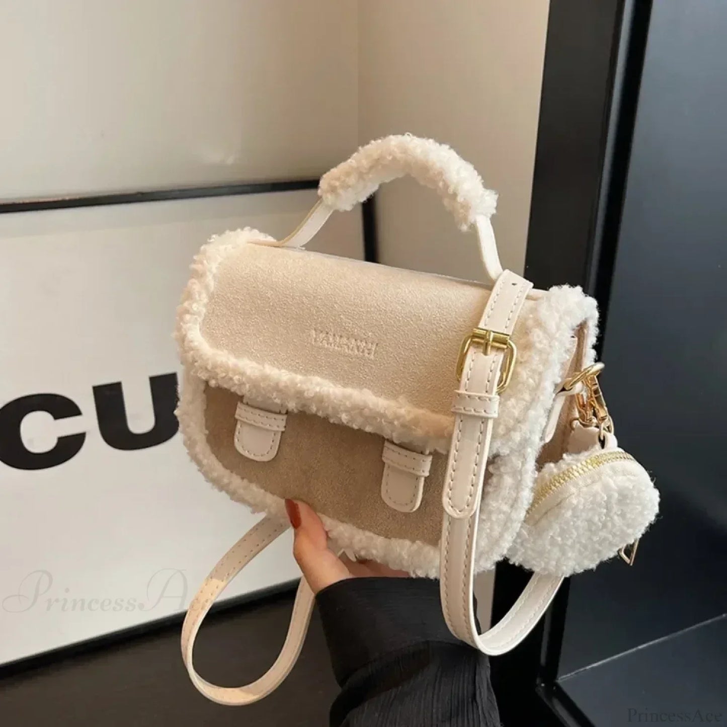 Winter Plush Small Square Crossbody Handbag