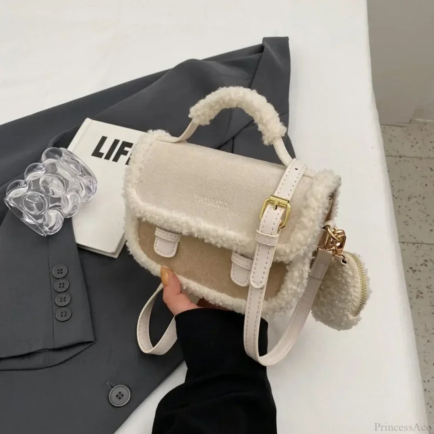 Winter Plush Small Square Crossbody Handbag