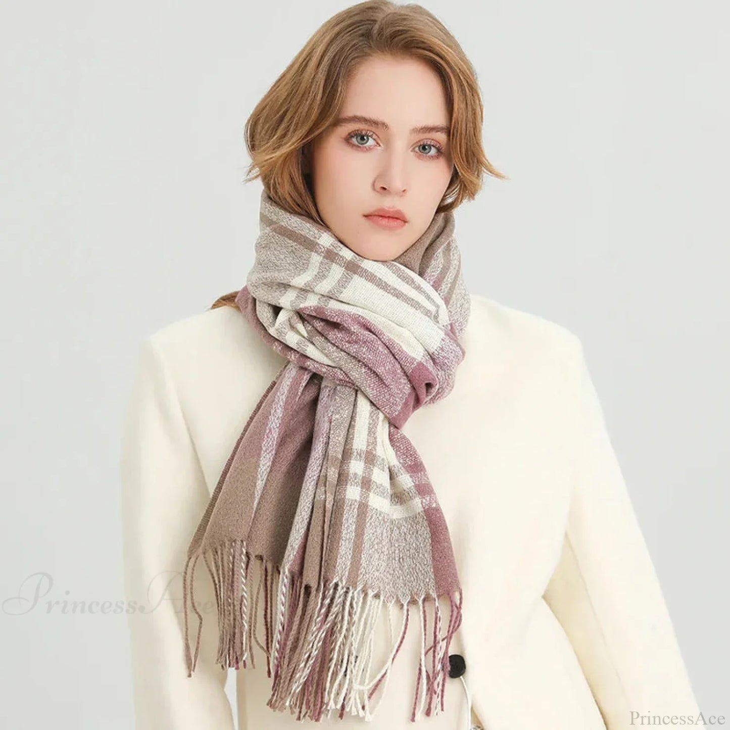 Winter Warm Colorful Cashmere Like Thick Pashmina Tassels Plaid Scarf