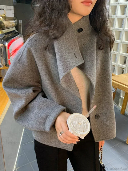 Winter Wool Stand Collar Single-Breasted Overcoat