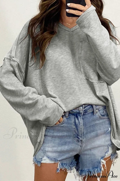 with - Arm Oversized Top Pockets Drop Gray