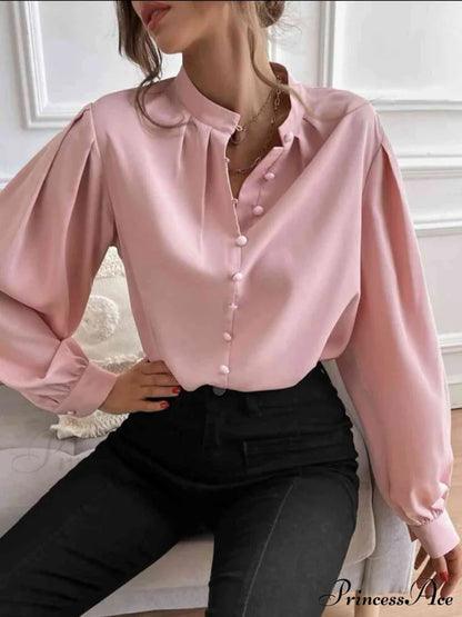 with Blouse Long Front Arm Button Mock Neck