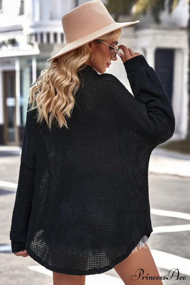 with Blouse Waffle-Knit Dropped Neck Collared Shoulder