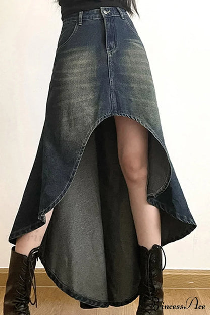 Distressed High Rise Denim Skirt