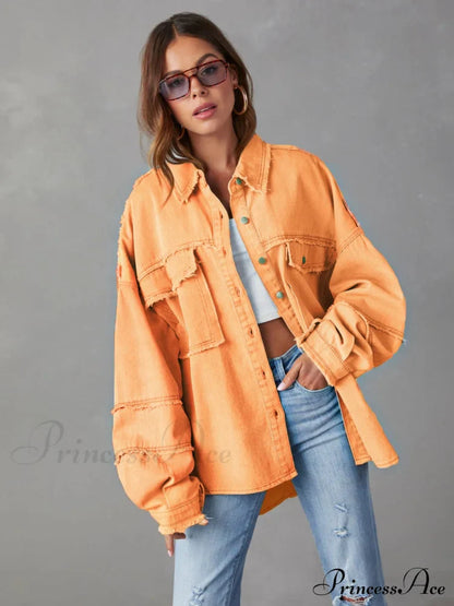 with Raw Jacket Dropped Hem Shoulder