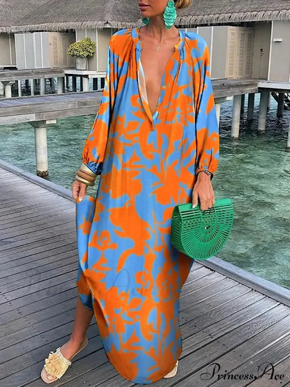 Boho Print Long Sleeve Maxi Dress
