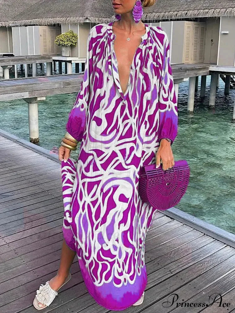 Boho Print Long Sleeve Maxi Dress