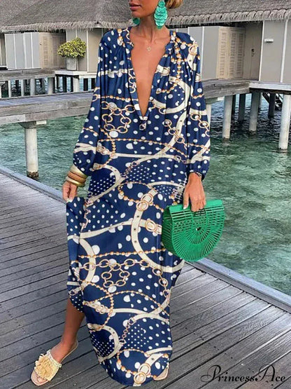 Boho Print Long Sleeve Maxi Dress