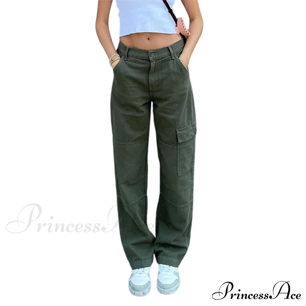 Women Denim Army Green Black Brown Solid Color Casual Fashion Chic Female Cool Girls Streetwear Jeans