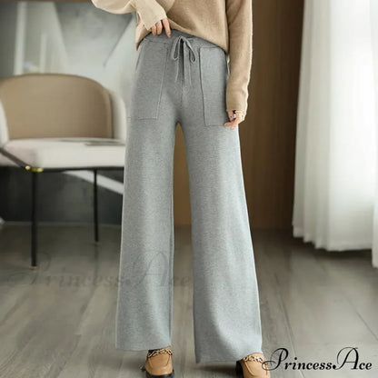 Women Drawstring Straight Leg Vintage Low Rise Striped Knitted Lounge Pants