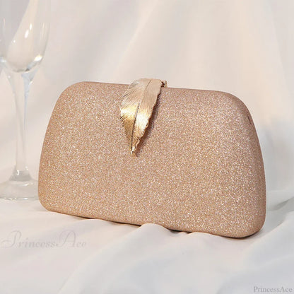Women Leaf Design Clutch Bag Bling Chain Purse