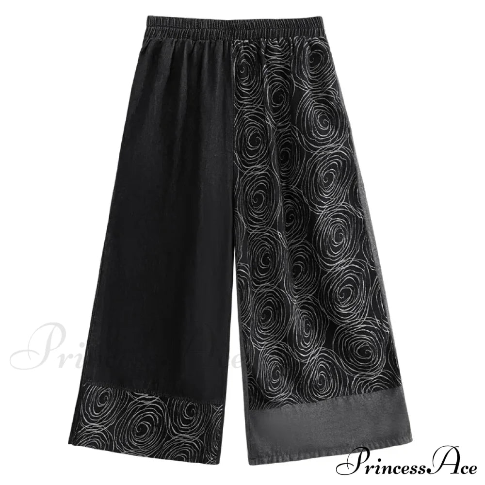 Women Patchwork Casual Denim High Elastic Waist Personality Fashion Loose Wide Leg Korea Spring Autumn New Jean