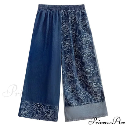 Women Patchwork Casual Denim High Elastic Waist Personality Fashion Loose Wide Leg Korea Spring Autumn New Jean