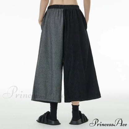 Women Patchwork Casual Denim High Elastic Waist Personality Fashion Loose Wide Leg Korea Spring Autumn New Jean