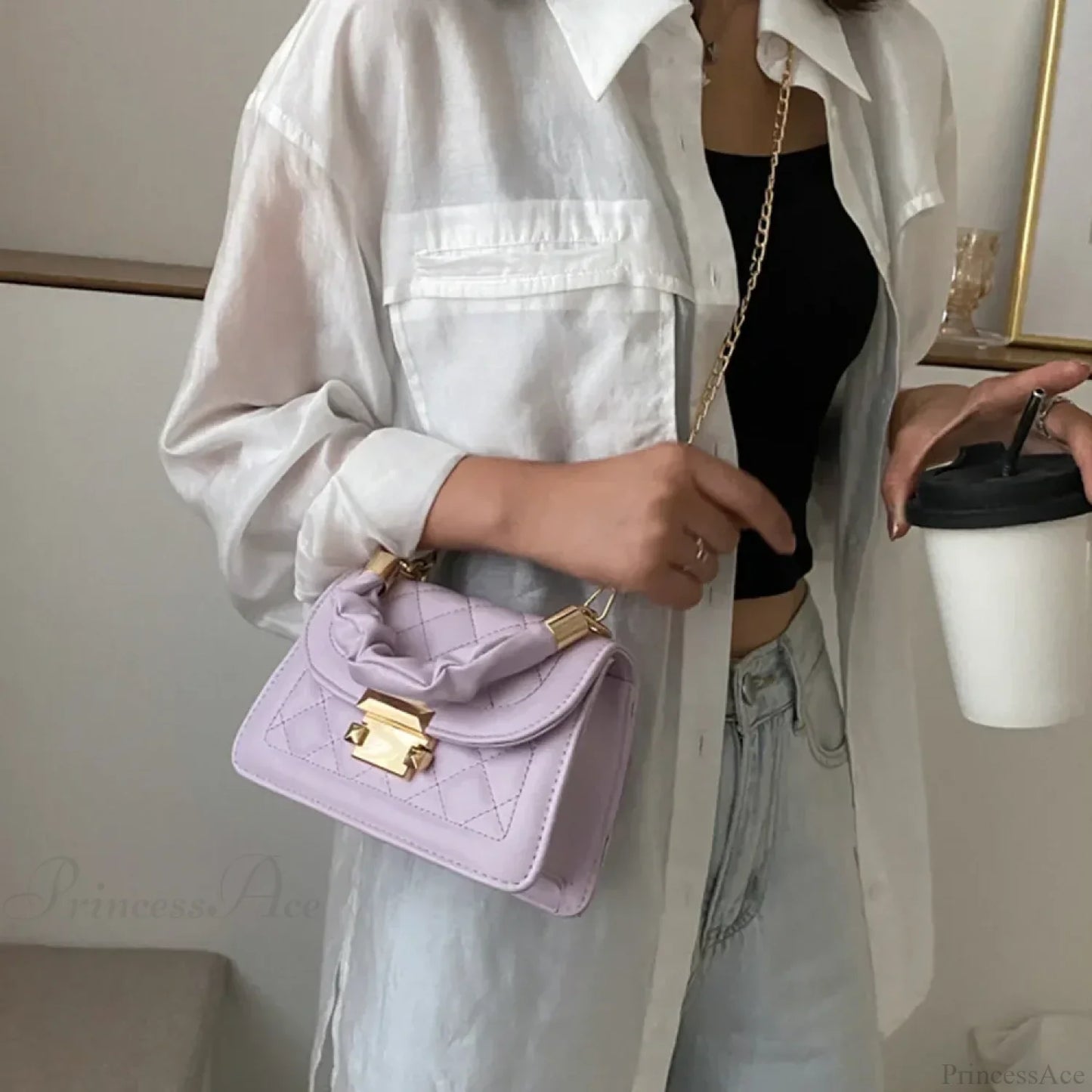 Women PU Leather Designer Crossbody Chain Handbag