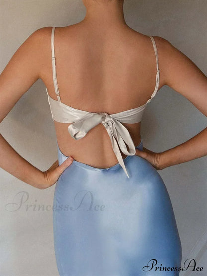 Women Slim Adjustable Strap Back Tie-up High Waist Low Cut Contrast Color Wedding Party Club Vestido