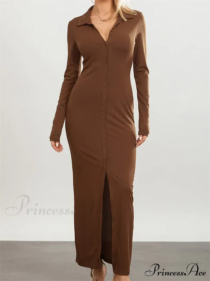 Women Slim Fit Sleeve Button Down Turn Down Collar Evening for Spring Fall Female Vestidos