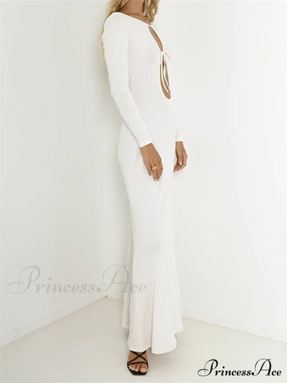 Women Vintage Elegant Sleeve Front Cutout Tie-up Solid Color Solid Color Party Autumn Vestidos