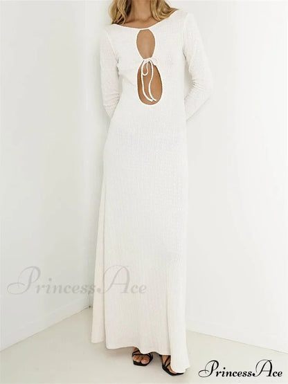 Women Vintage Elegant Sleeve Front Cutout Tie-up Solid Color Solid Color Party Autumn Vestidos