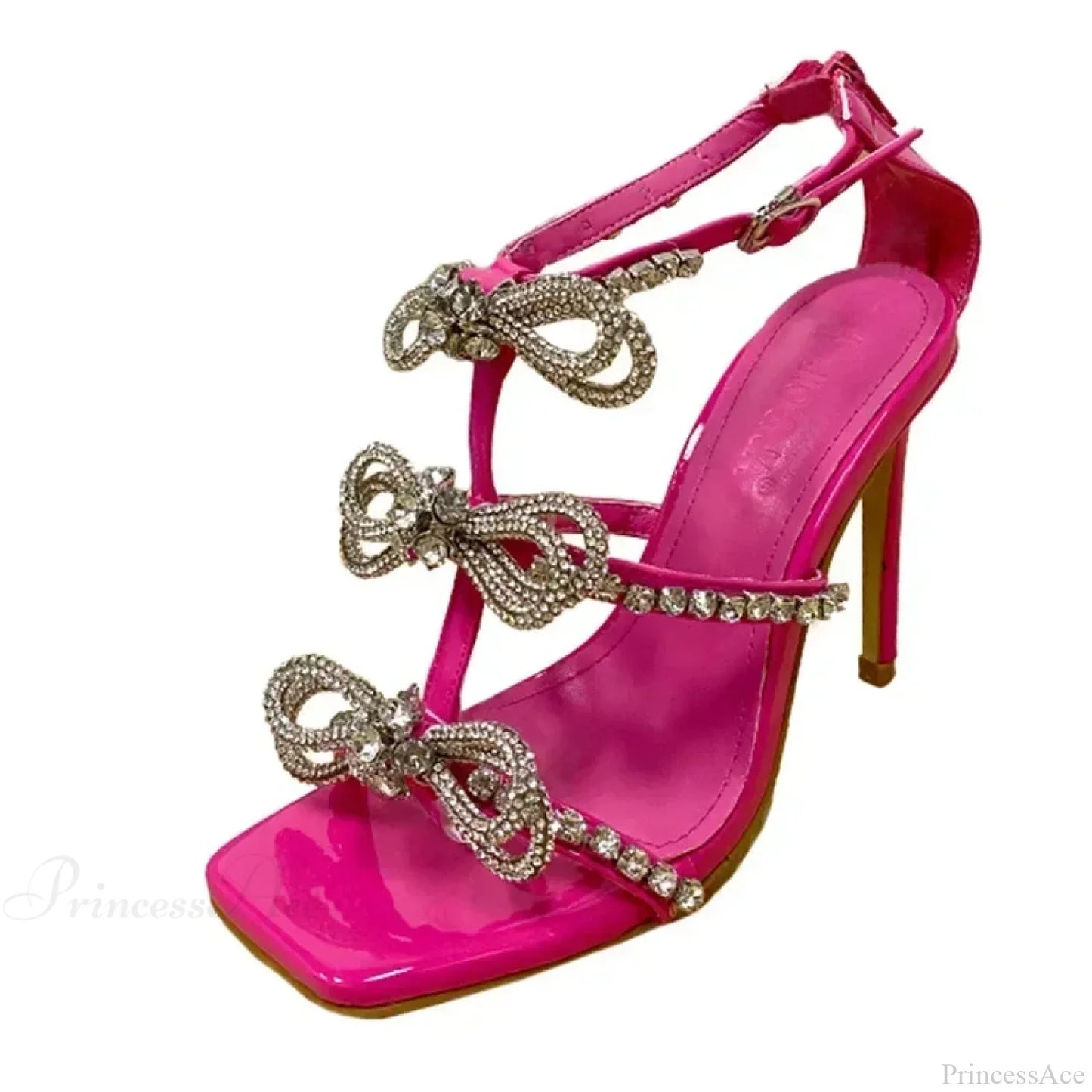 Women's 11CM High Heels Sandals Square Head Sexy Peep Toe Rhinestone Butterfly-Knot Buckle Stray Summer High Heel