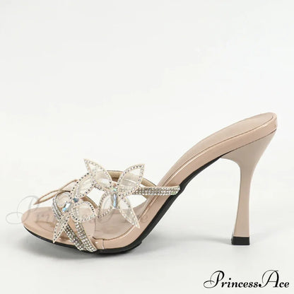Women's Crystal Butterfly Summer Sandal with Non Slip Bottom
Fashion Open Toe Rhinestone Heels Mules