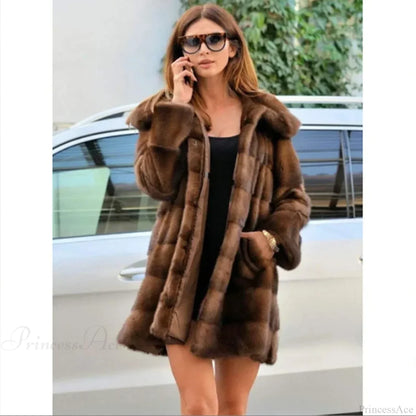 Women's Mink Hooded Long Coat