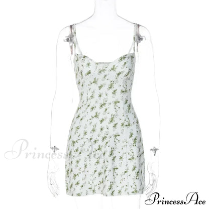 Women's Short Breasted SlimLarge Backless Sleeveless Sun Vacation Floral Dress