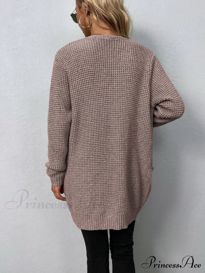 Women's Sweater New V-Neck Solid Color Loose Fit Pockets Long Cardigan