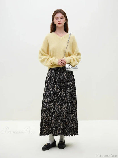 Wool Alpaca V-Neck Drop Sleeve Sweater