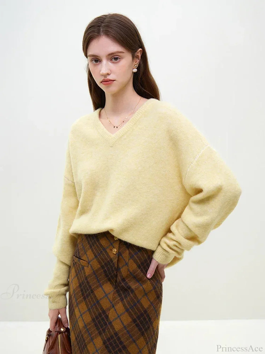 Wool Alpaca V-Neck Drop Sleeve Sweater