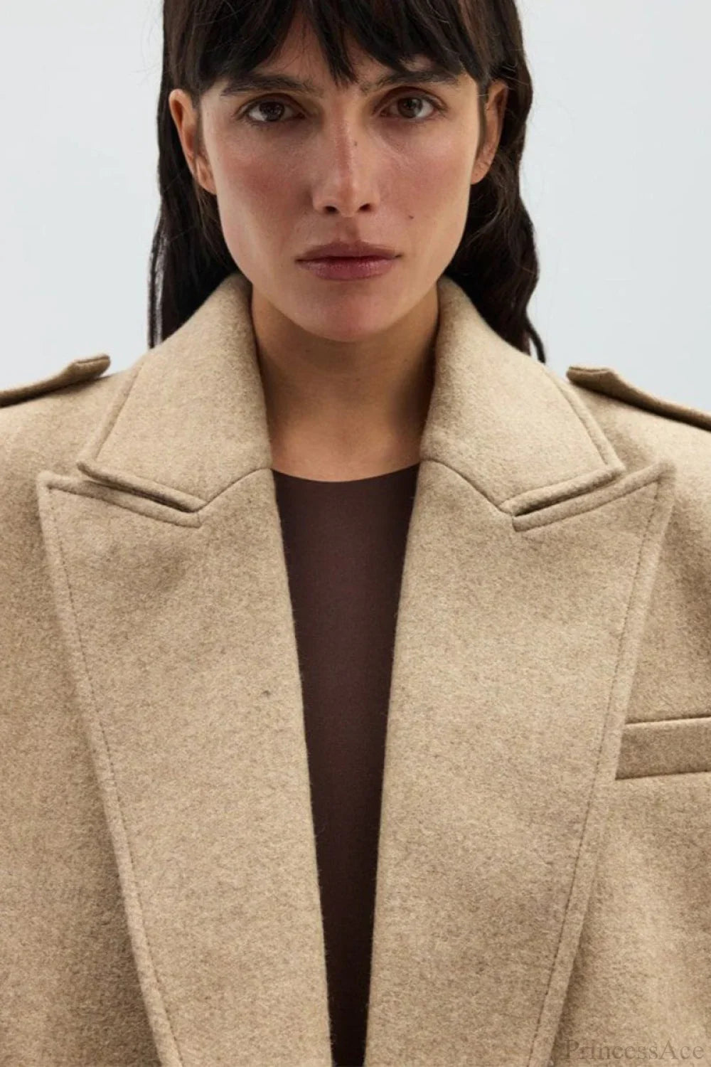 Wool Blend Notched Lapel Epaulette Coat