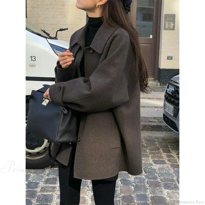 Wool Blends Vintage Korean Streetwear Overcoat