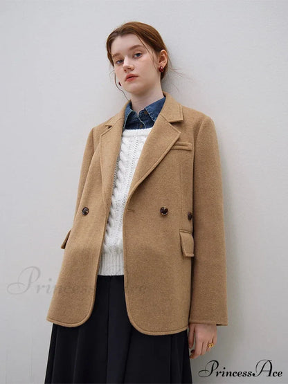 Wool Commuter Short Double-sided Single-breasted Two-button Lady Simple Elegant Coat