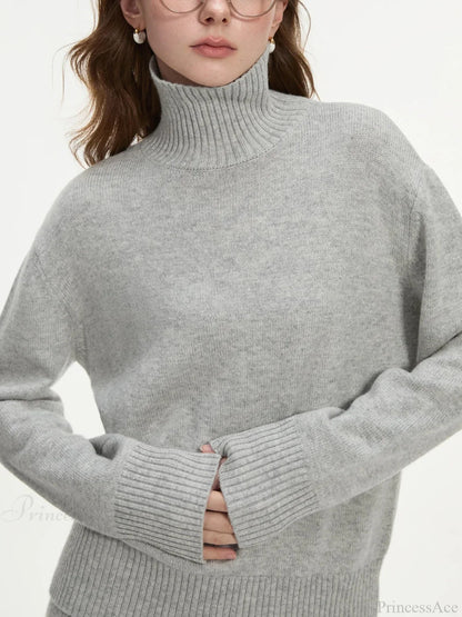Wool Gray Turtleneck Sweater Skirt Sweater