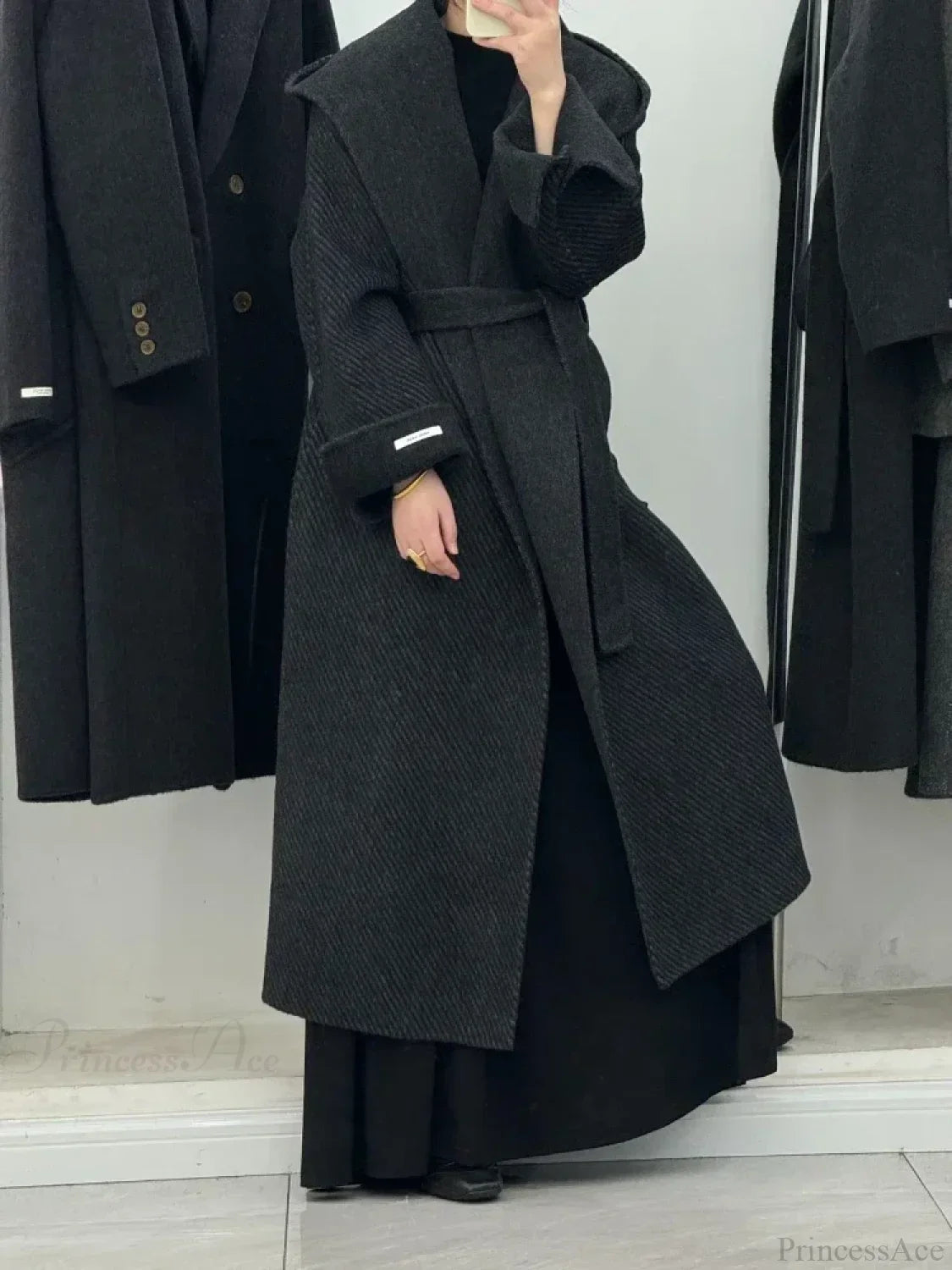 Wool Hooded Office Lady Cashmere Overcoat