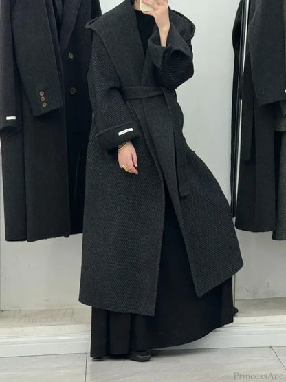 Wool Hooded Office Lady Cashmere Overcoat