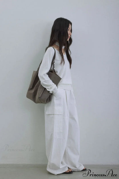 Wool V-Neck Oversized Long-Sleeve Knit Top