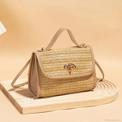 Woven Messenger Straw Travel Tote Handbag