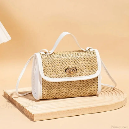 Woven Messenger Straw Travel Tote Handbag