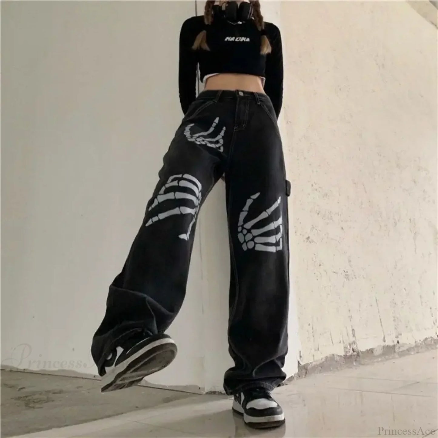 Y2K Black Jeans Print Street Pants