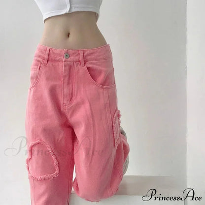 Y2K Cute Pink Heart Shape Jeans